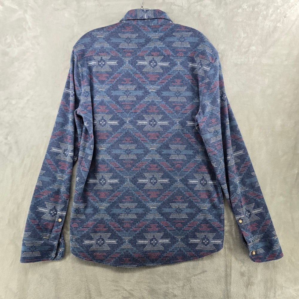 Faherty Good Feather Shirt Mens Medium Blue Aztec Southwestern Knit Button Down - Picture 6 of 7
